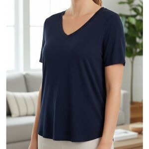 *BIN* JESSICA SIMPSON Soft Relax Fit Navy V-Neck Top, Women’s L, Blue